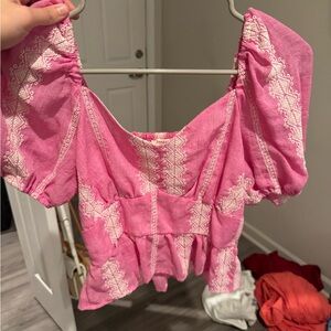 Pink Embroidered Women's Top